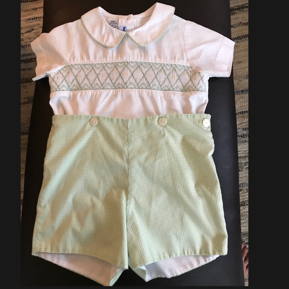 Silly Goose 24M Green Smocked Jon Jon